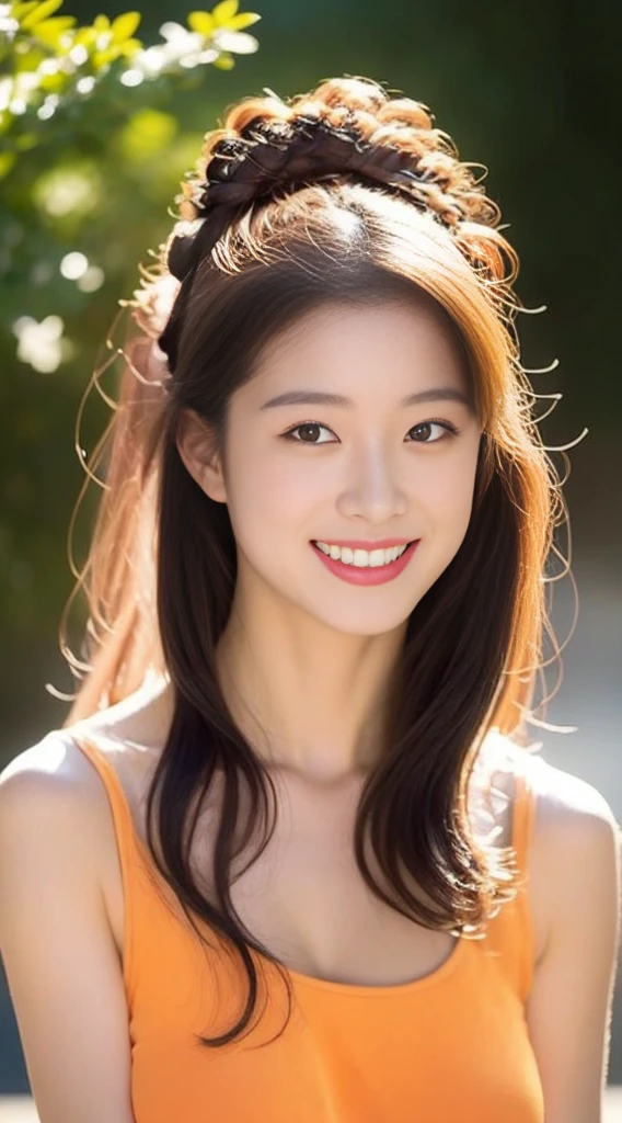 top-quality。8K-Picture。Random、Young gravure idols。Beautiful woman with perfect style。Although she has a slim figure, her breasts are huge。The attractiveness of the gap。Slim abs。silber hair。(Colossal tits:1.4)。Kawaii's eyes。二重まぶた。long, curlies。The face is painted very delicately。Perfect style。Orange sleeveless dress、orange clothes:1.5、orange high-neck dress:1.5、orange robe:1.5)Photographed in。(The fate of gravure idols、Colossal tits:1.4)。Subtle smile or shyness。Photographed in。(The fate of gravure idols、Colossal tits:1.4)。Subtle smile or shyness。