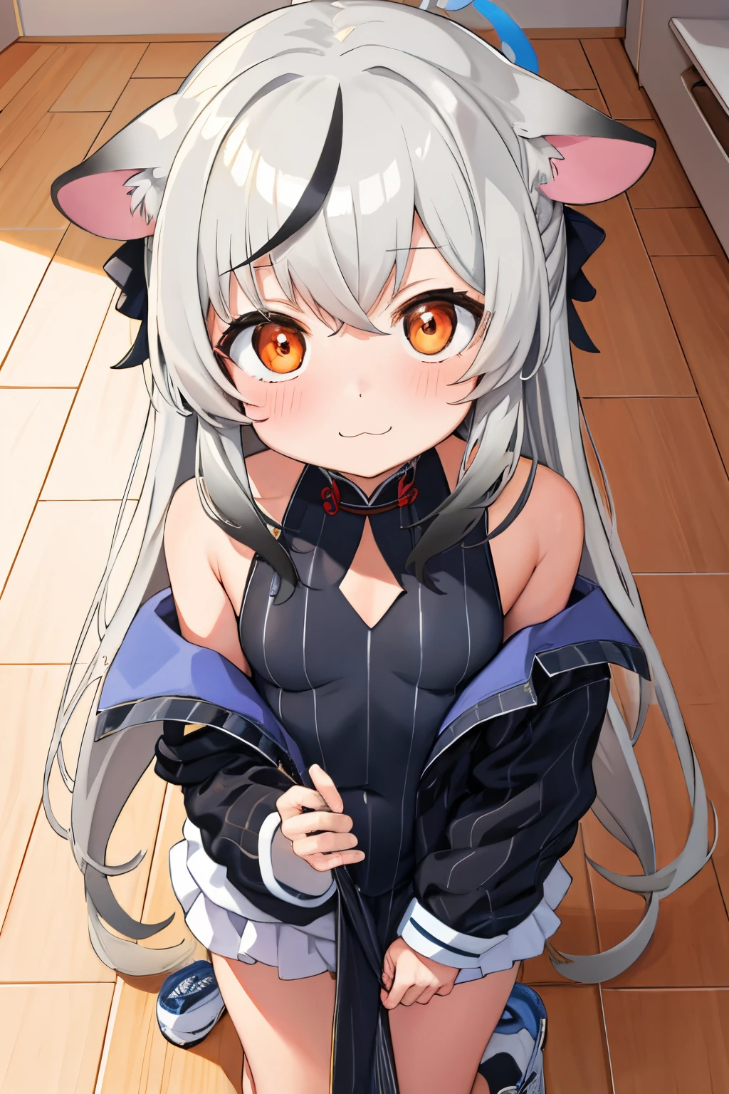 masterpiece, best quality, ultra-detailed, 1girl, kokona, indoors, orange eyes, :3,face, close-up