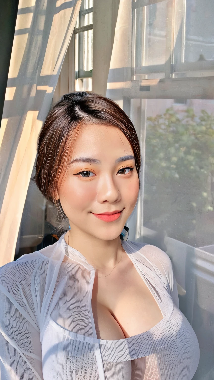 Female body, nsfw, gigantic breasts, plump, (nude, sexy), beautiful skin, ((topless, shirtless)), ((breasts out)), transparent, transparent clothes, transparent attire, (huge breasts:1.3)