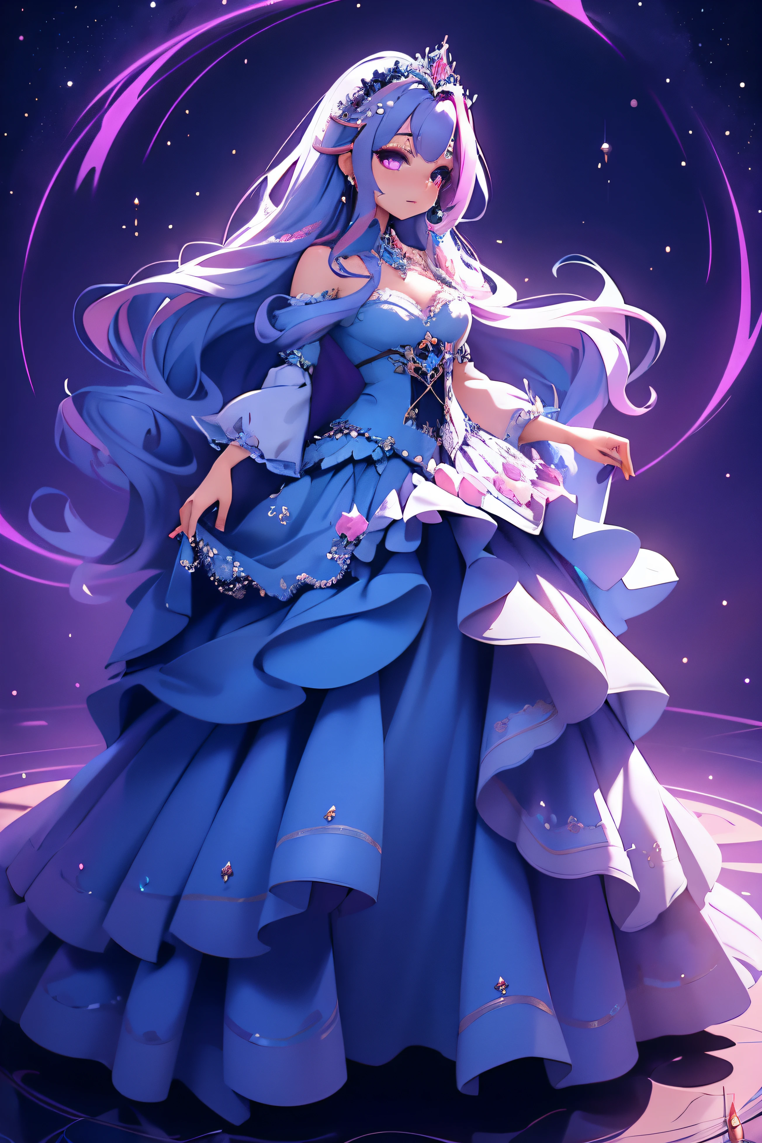 A woman in a blue dress with long hair and a tiable - SeaArt AI