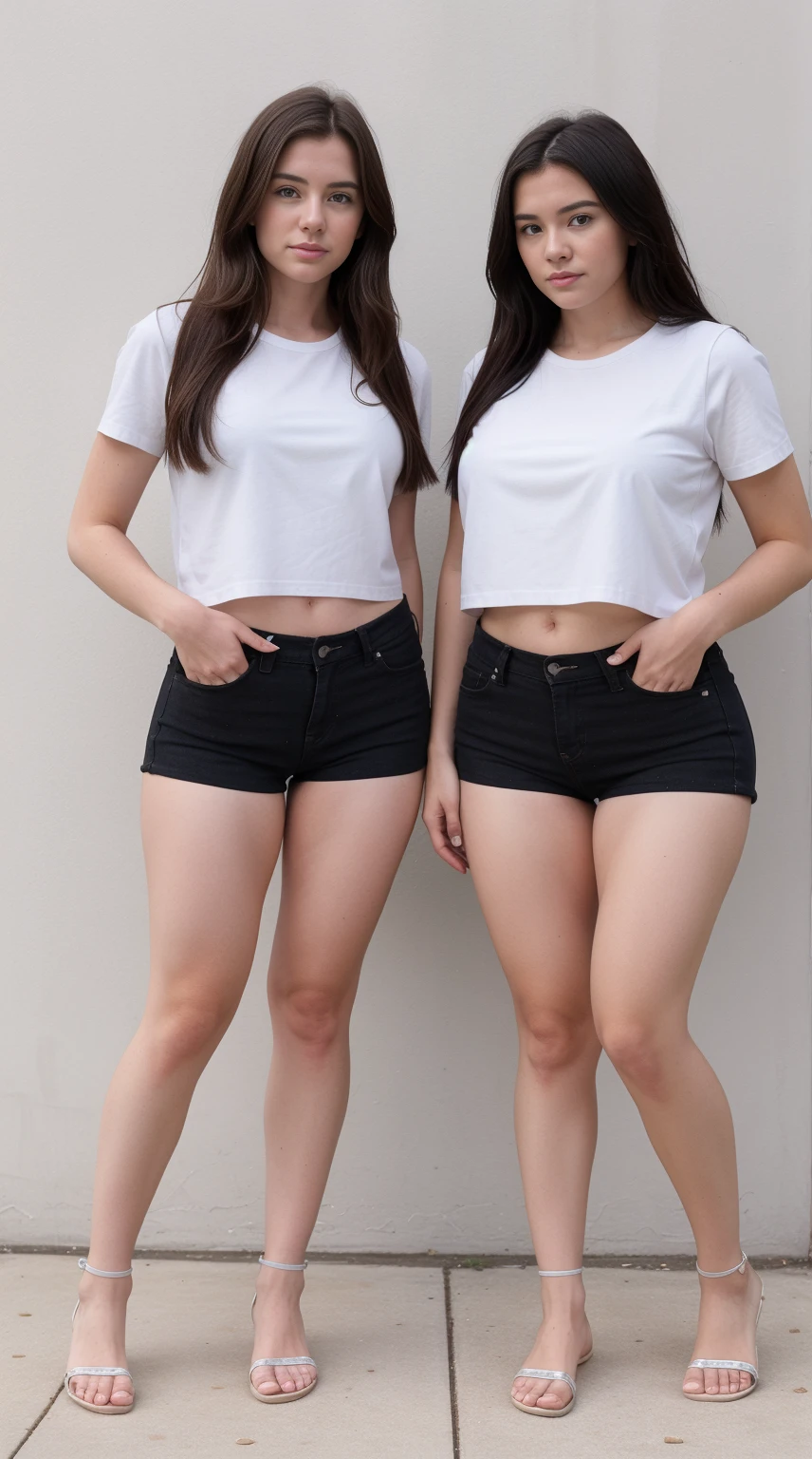 <lora:L666:1.0>, 2girls, full_body, standing, barefoot, t-shirt, lace (panties), pntyad, Asian, navel, midriff, looking_at_viewer, good quality, good contrast, good blur, good noise, good aesthetic