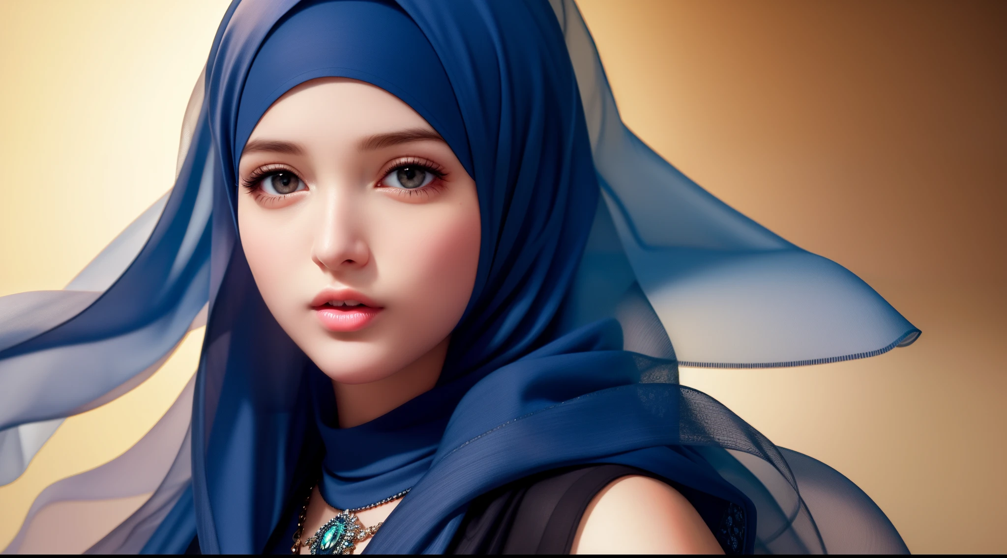 best quality, masterpiece, highres, moslem female dress, necklace, Beautiful face, (upon body from head to waist:1.37), tyndall effect, photorealistic, dark studio, rim lighting, two tone lighting, 8k uhd, dslr, soft lighting, high quality, volumetric lighting, candid, Photograph, high resolution, 4k, 8k, Bokeh, (hyperrealistic girl), (illustration), (high resolution), (extremely detailed), (best illustration), (beautiful detailed eyes), (best quality), (ultra-detailed), (masterpiece), (wallpaper), (photorealistic), (natural light), (rim lighting), (detailed face), (high detailed realistic skin texture), (anatomically correct), (solo), (1 woman), (heterochromic eyes), (detailed eyes), (sparkling eyes), (long legs), (big breasts), (dynamic pose), (concentrated expression), (wearing hijab:1.4), moslem headscarf.