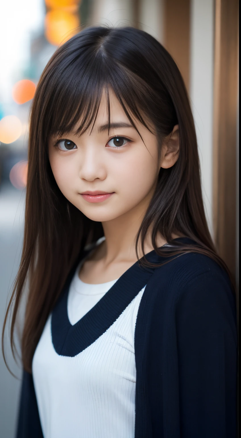 masutepiece, Best Quality, 8K, 18year old, Teen, Raw photo, absurderes, award winning portrait, ssmile, Solo, Idol face, nudde, a baby face, Delicate girl, Upper body, Digital SLR, Looking at Viewer, Candid, Sophisticated, zora々Right, Thin arms, Professional Lighting, Film grain, chromatic abberation, (Eyes and faces with detailed:1.0), (Bokeh:1.1), Japanese high school girl、student clothes、