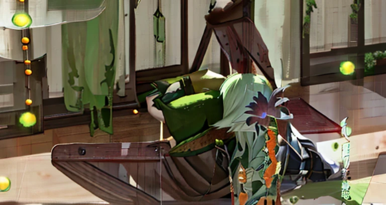 Three green monsters are sitting on the table in the living room, elf sitting on the sofa, tranding on pxiv, Roser sits at a table playing DND, <mmorpgs scene, final fantasy 1 4 screenshot, a plant monster, snap shot, final fantasy 14 style, Trends in PXIV, final fantasy 14 sharp