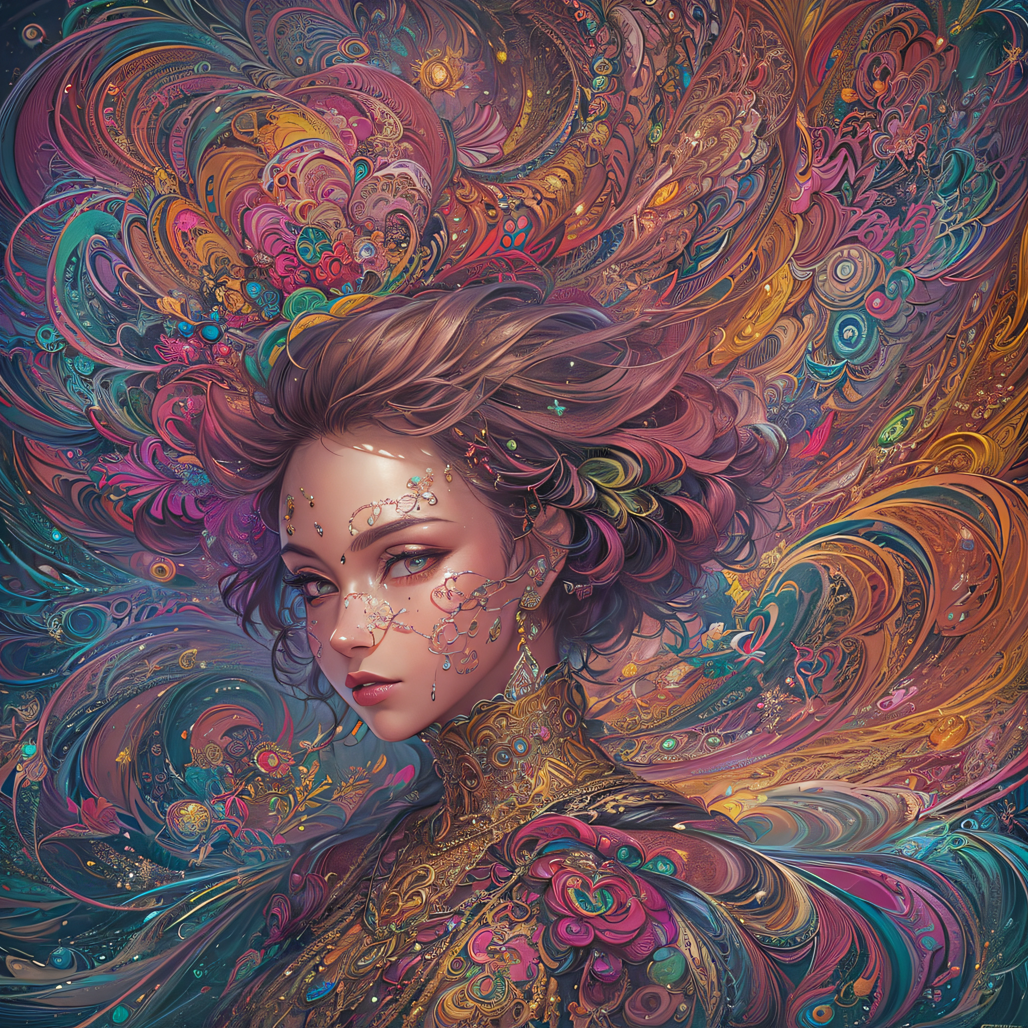 (masterpiece, top quality, best quality, official art, beautiful and aesthetic:1.2), (1girl:1.3), extremely detailed,(fractal art:1.2),colorful,highest detailed,(zentangle:1.2), (dynamic pose), (abstract background:1.5), (treditional dress:1.2), (shiny skin), (many colors:1.4), upper body