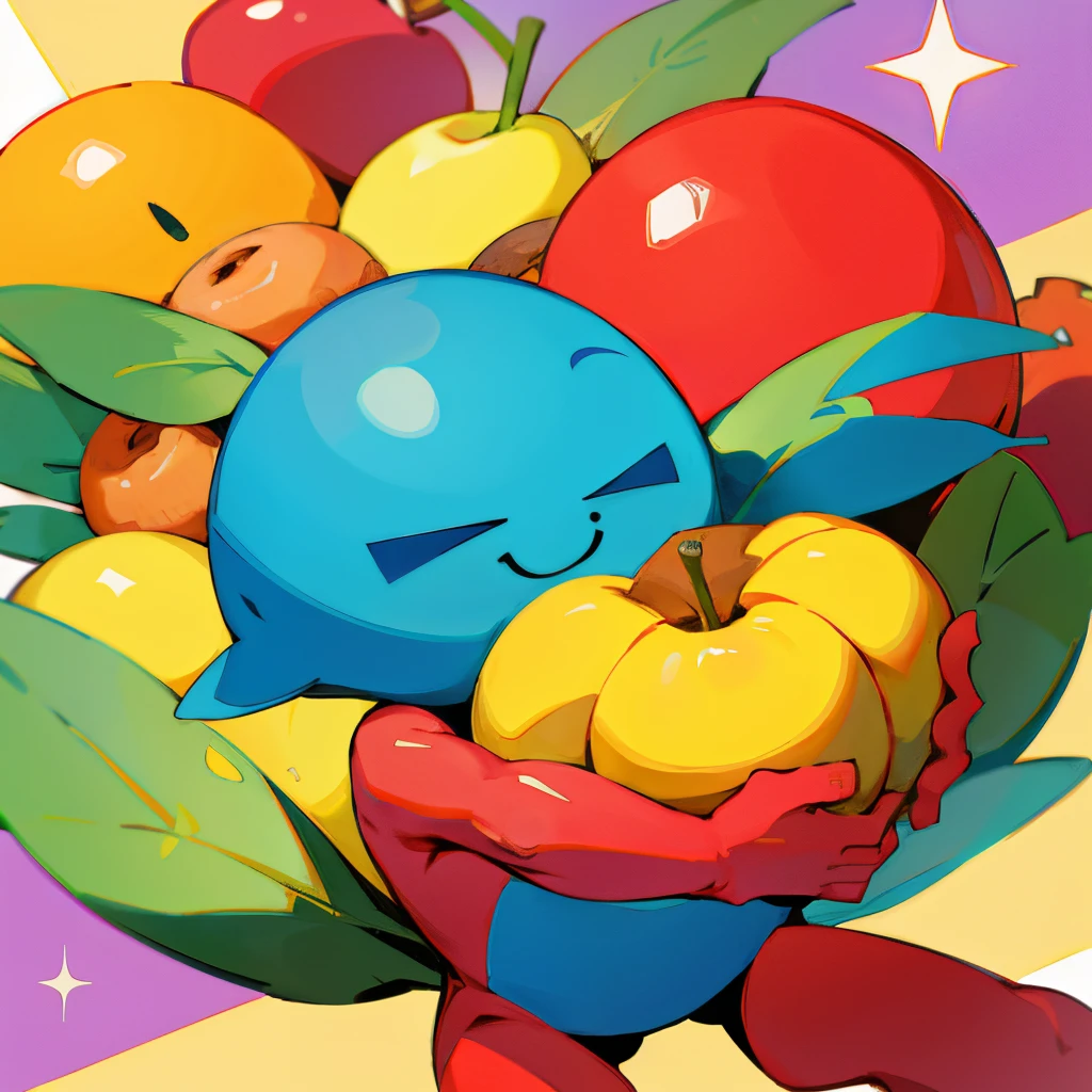 Cartoon man holding a bunch of fruits,frontage