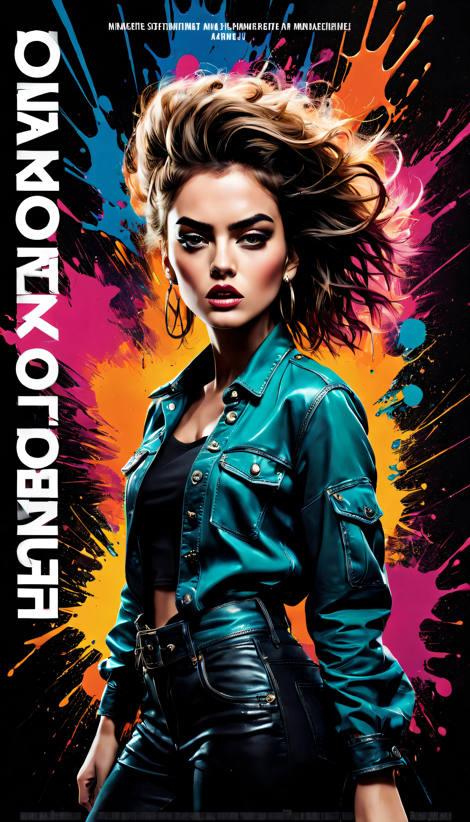 ((((dramatic))), (((gritty))), (((intense))) film poster featuring a young woman as the central character. She stands confidently in the center of the poster, wearing a stylish and edgy outfit, with a determined expression on her face. The background is dark and gritty, with a sense of danger and intensity. The text is bold and attention-grabbing, with a catchy tagline that adds to the overall feeling of drama and excitement. The color palette is mainly dark with splashes of vibrant colors, giving the poster a dynamic and visually striking appearance,tachi-e
(magazine:1.3), (cover-style:1.3), fashionable, woman, vibrant, outfit, posing, front, colorful, dynamic, background, elements, confident, expression, holding, statement, accessory, majestic, coiled, around, touch, scene, text, cover, bold, attention-grabbing, title, stylish, font, catchy, headline, larger, striking, modern, trendy, focus, fashion,