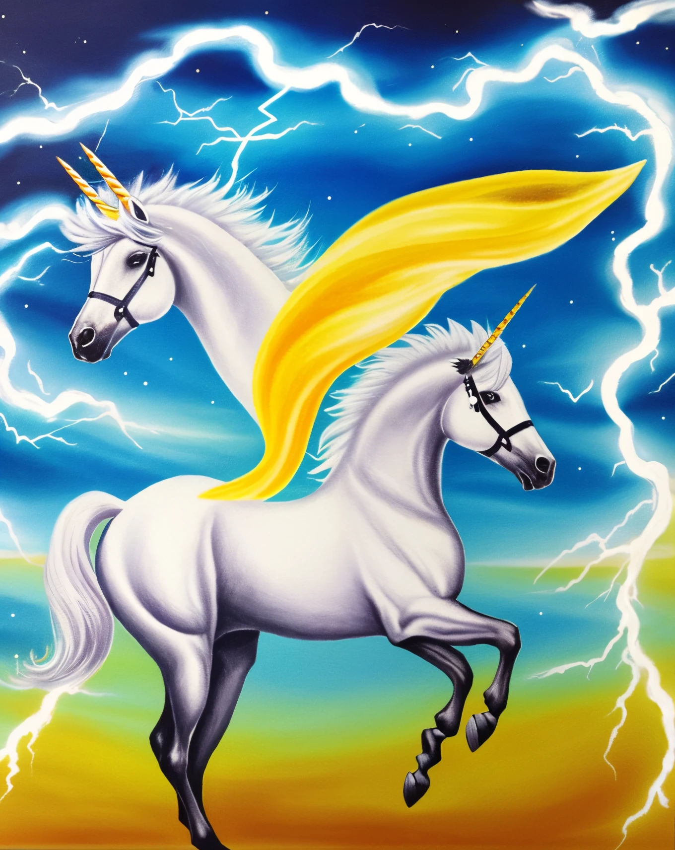 Majestic Electric unicorn riding a lightning bolt