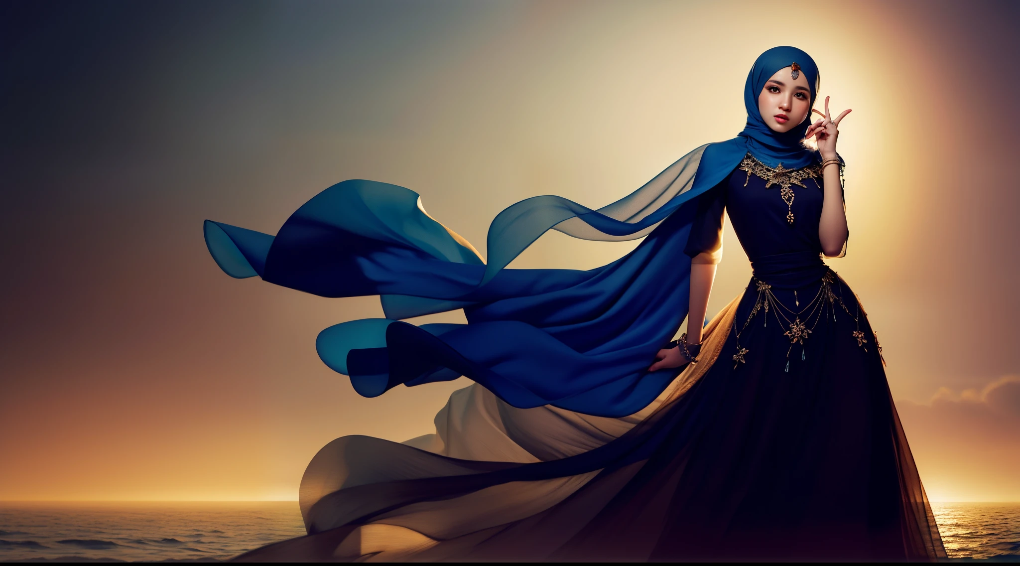 best quality, masterpiece, highres, moslem female dress, necklace, Beautiful face, (upon body from head to waist:1.37), tyndall effect, photorealistic, dark studio, rim lighting, two tone lighting, 8k uhd, dslr, soft lighting, high quality, volumetric lighting, candid, Photograph, high resolution, 4k, 8k, Bokeh, (hyperrealistic girl), (illustration), (high resolution), (extremely detailed), (best illustration), (beautiful detailed eyes), (best quality), (ultra-detailed), (masterpiece), (wallpaper), (photorealistic), (natural light), (rim lighting), (detailed face), (high detailed realistic skin texture), (anatomically correct), (solo), (1 woman), (heterochromic eyes), (detailed eyes), (sparkling eyes), (long legs), (big breasts), (dynamic pose), (concentrated expression), (wearing hijab:1.4), moslem headscarf.