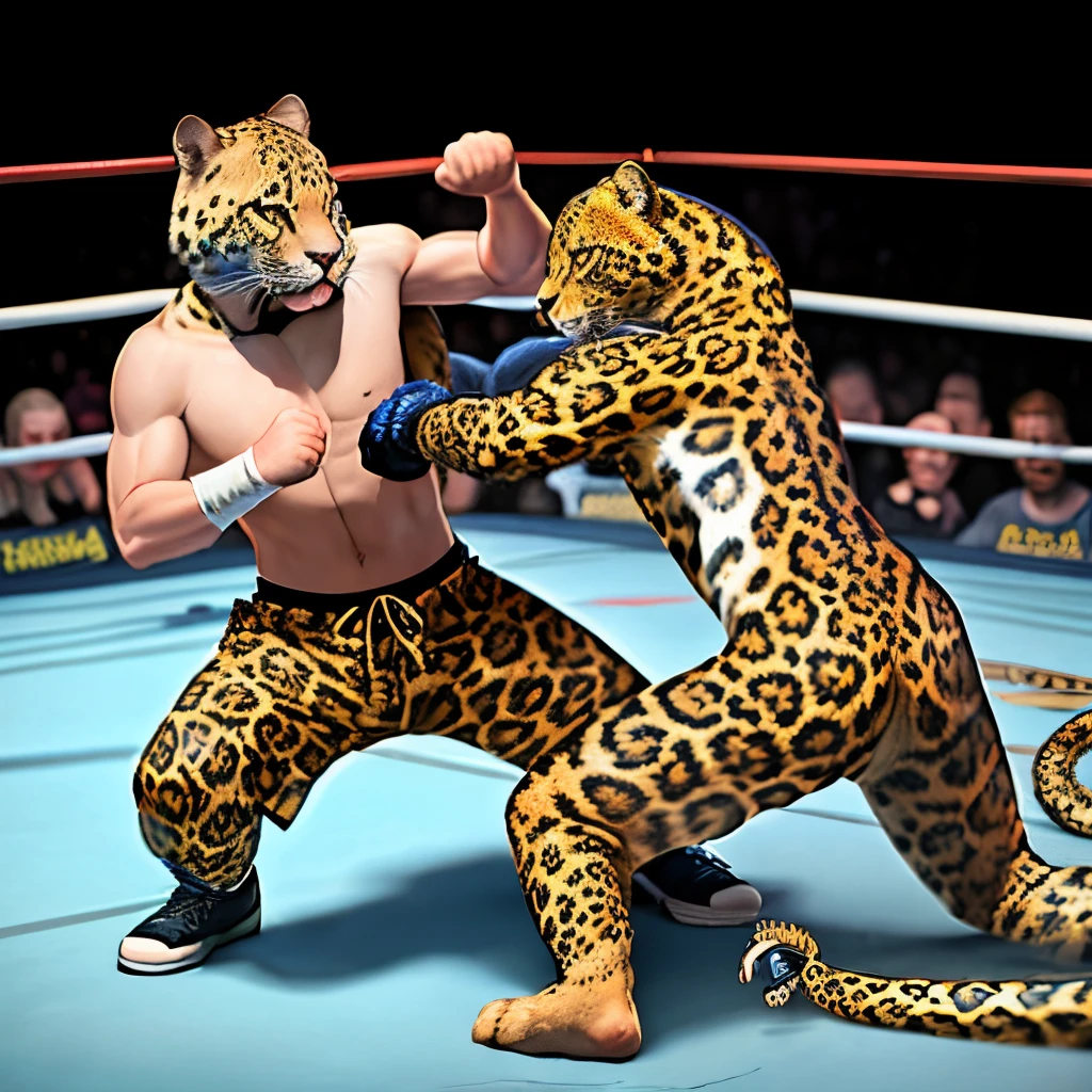 Golden jaguar fighting a golden rattlesnake