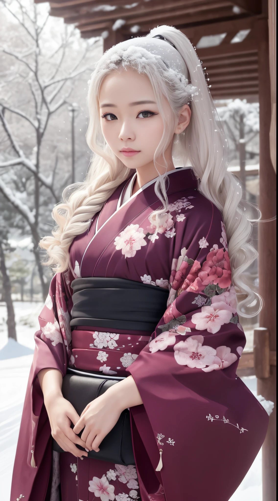 ((Kimono))、(full body Esbian)、(top-quality,​masterpiece:1.3,超A high resolution,),(ultra-detailliert,Caustics),(Photorealsitic:1.4,RAW shooting,)Ultra-realistic capture,A highly detailed,high-definition16Kfor human skin、 Skin texture is natural、25-years old、The skin looks healthy with an even tone、 Use natural light and color,One Woman,japanes,,kawaii,A dark-haired,Middle hair,(depth of fields、chromatic abberation、、Wide range of lighting、Natural Shading、)、、(Falling snow:1.1)、(Hair swaying in the wind:1.3)、(Snow reflects light:1.3)、Light in the eyes、Looking at the camera