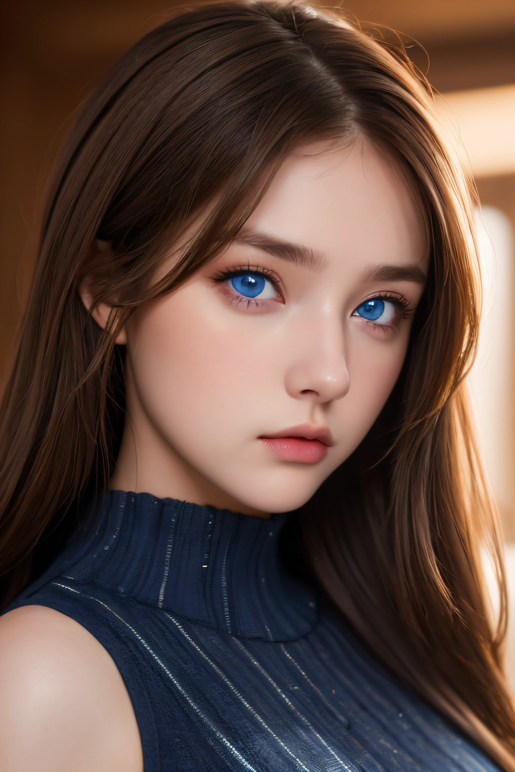 (best quality,4k,highres,ultra-detailed),vivid colors,brown-haired girl,dark blue eyes,sharp focus