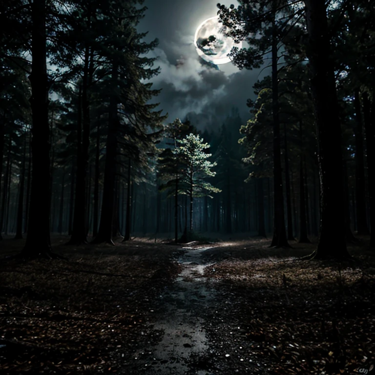 Dark Mystery Forest, Dark temper, foggy, glossy, moon