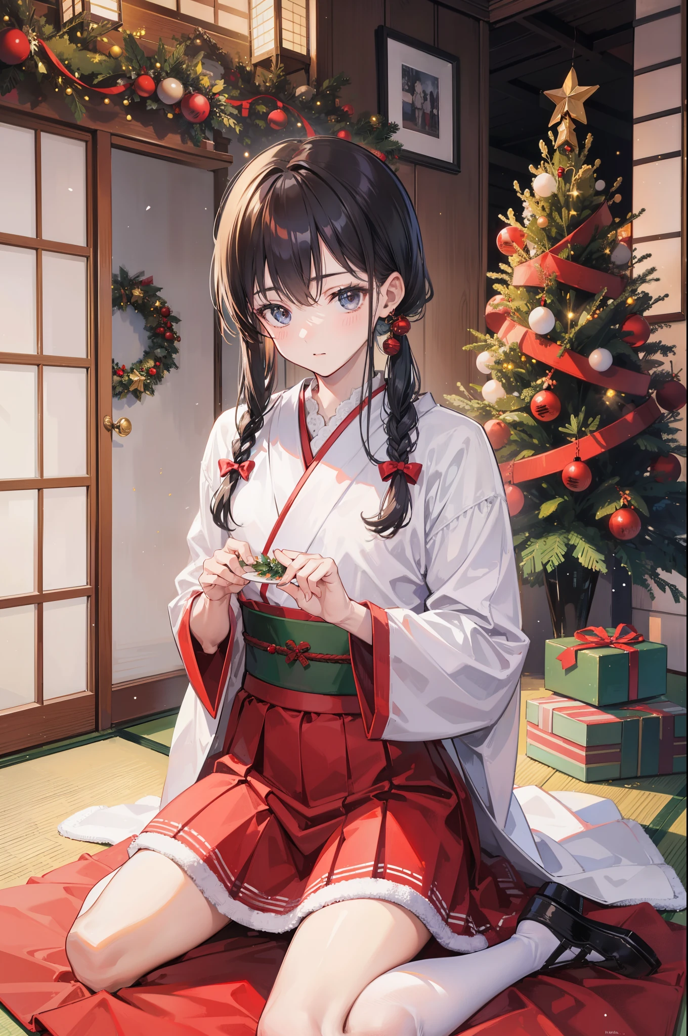 (of a man),schoolboy,mature,Handsome face,Christmas dresses,A Japanese-style room,christmas,Christmas decorations