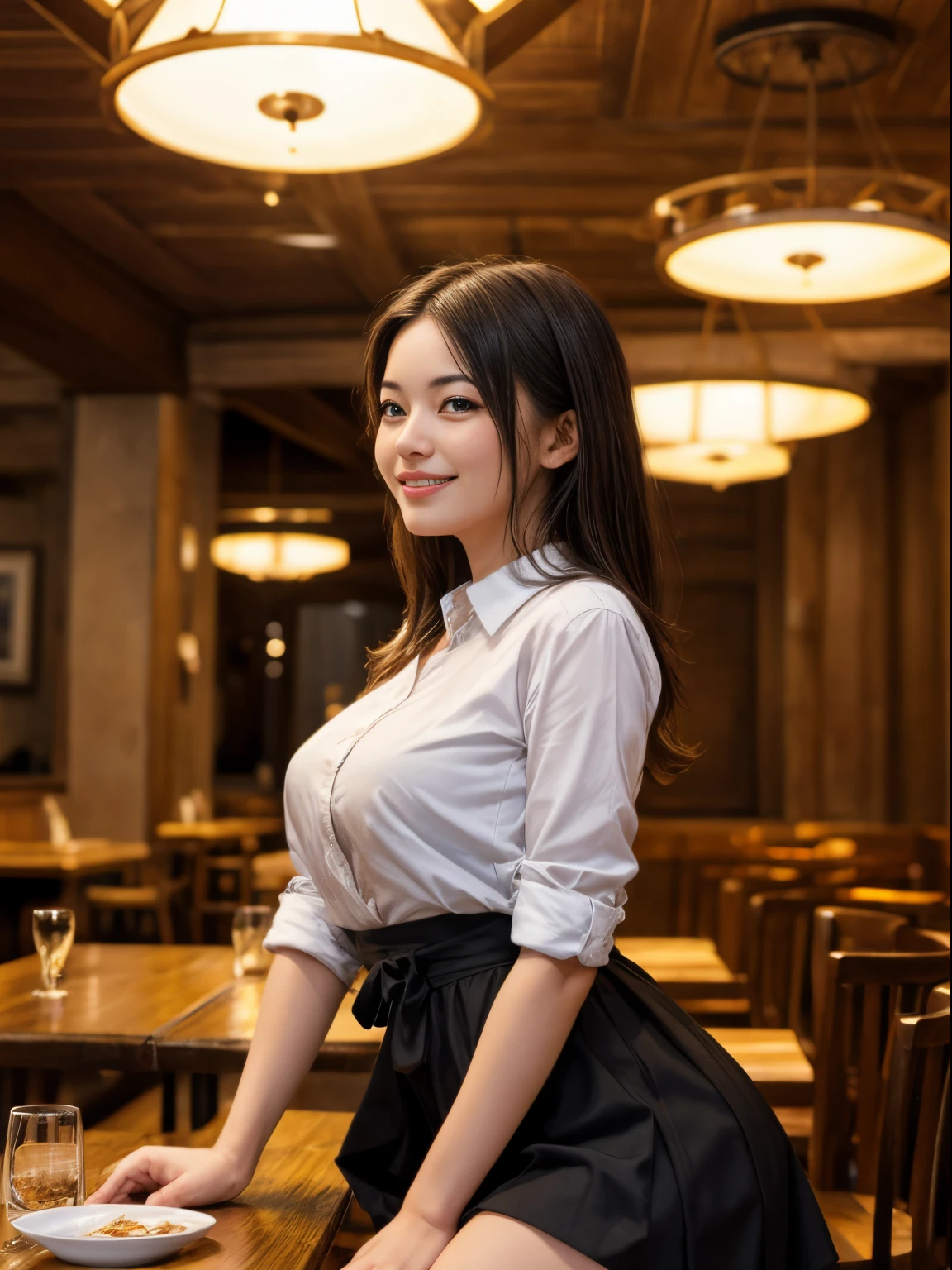 Japan girl with idol face、with round face、With bangs、a 、19 years old Part-time job、Cafe Restaurant、NSFW、cleavage of the breast、Ultramammy、SEX、 masturbation、hand job、ハンドジョブ、Micro Panties、((Uniform that emphasizes breasts:1.5))、(Orange Mini Apron)、(Orange high-waisted miniskirt)、(((Orange Underbust Shirt)))、(White shirt)、Short ponytail、bangss、M-shaped legs、masterpiece、top-quality、ighly detailed、Front view、crouching down、waitresses、Sales Smile、Micro shorts、bottom less、The skirt sticks to the skin、Anna Millers、Have a menu、(((Panchira)))、hand job、areola is visible、pubic hair sticks out、Dynamic Poses、(emphasis on the buttocks:1.5)