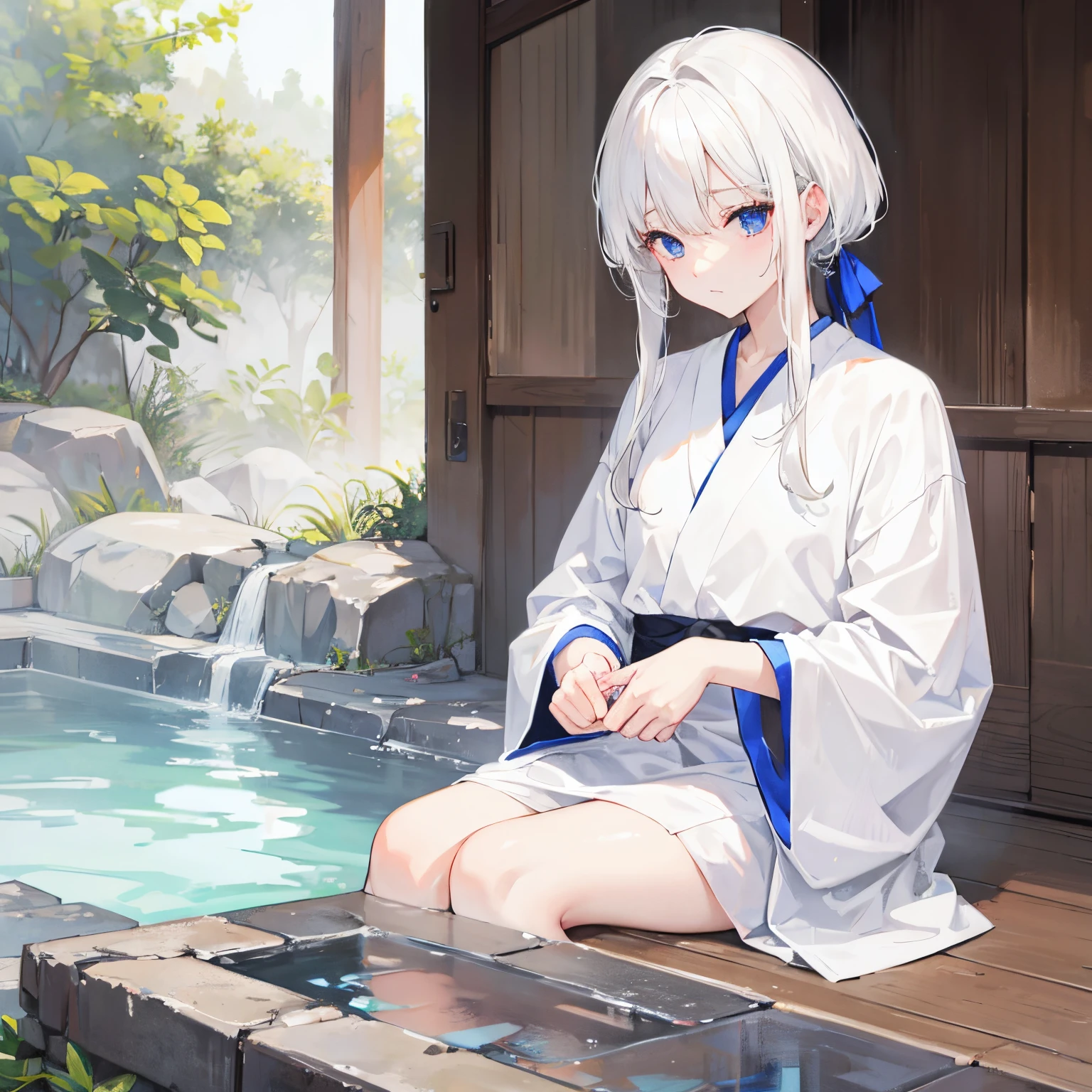 white  hair、After taking a bath