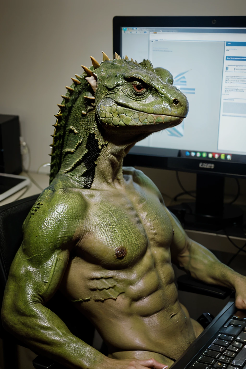 reptiliano usando una computadora