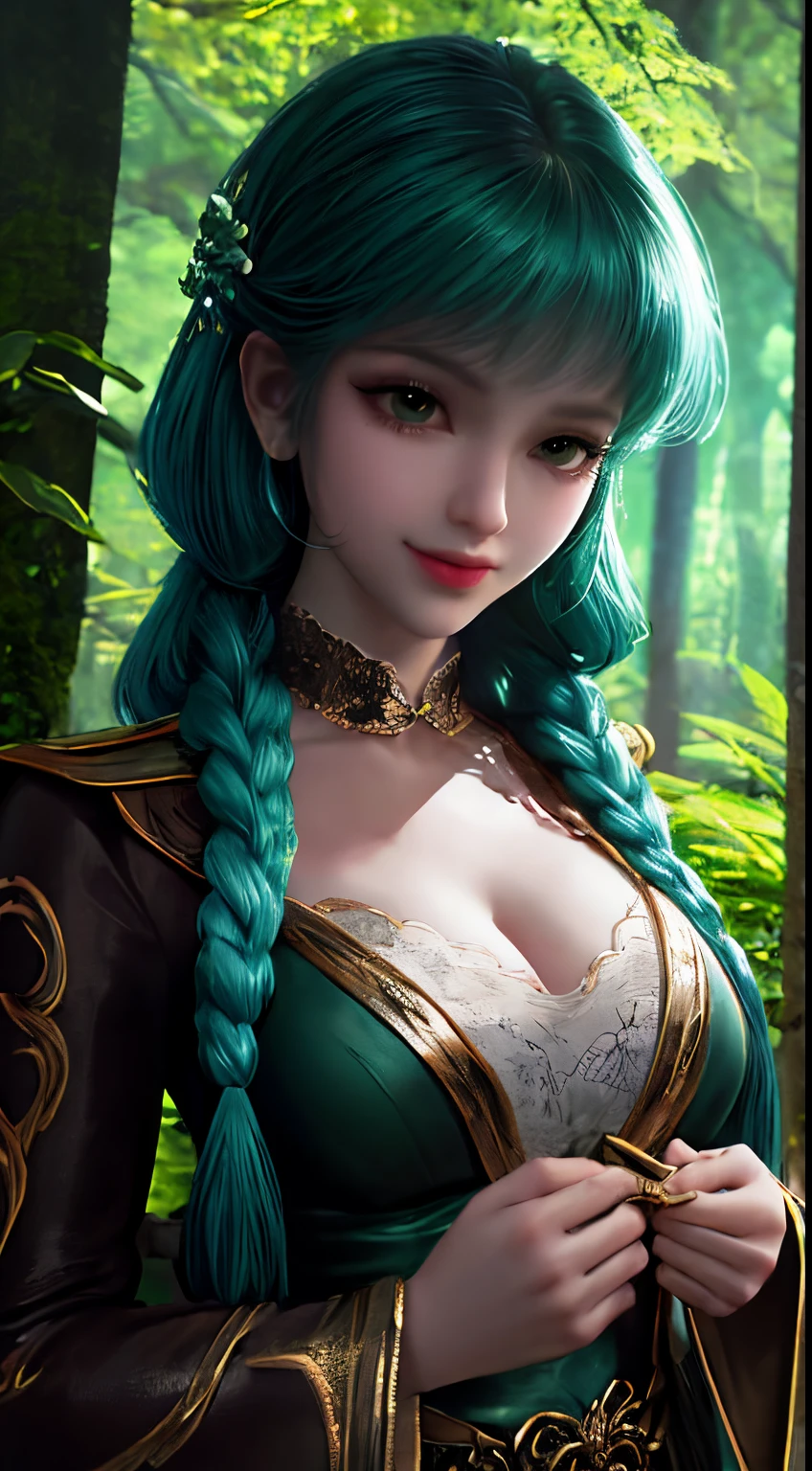 ultra-detailed, masterpiece, highest quality, love letter, pov,smile,Close-up of a stream flowing through a lush green forest, ross tran. scenery background, ryan dyar, environment painting, Beautiful oil matte painting, photorealistic landscapes, 4k hd matte digital painting,