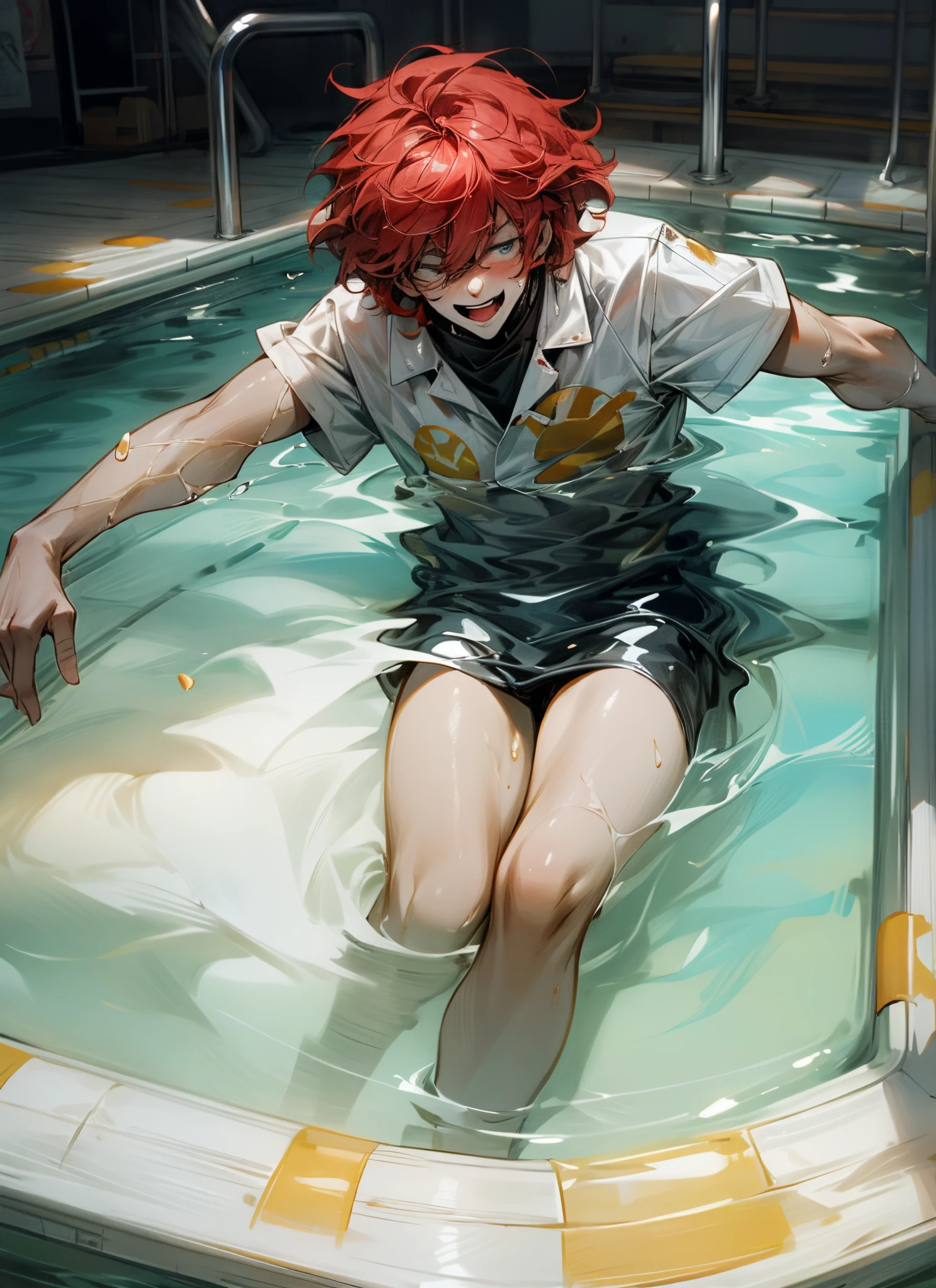 Ronald McDonald swimming in a large pool full of slop