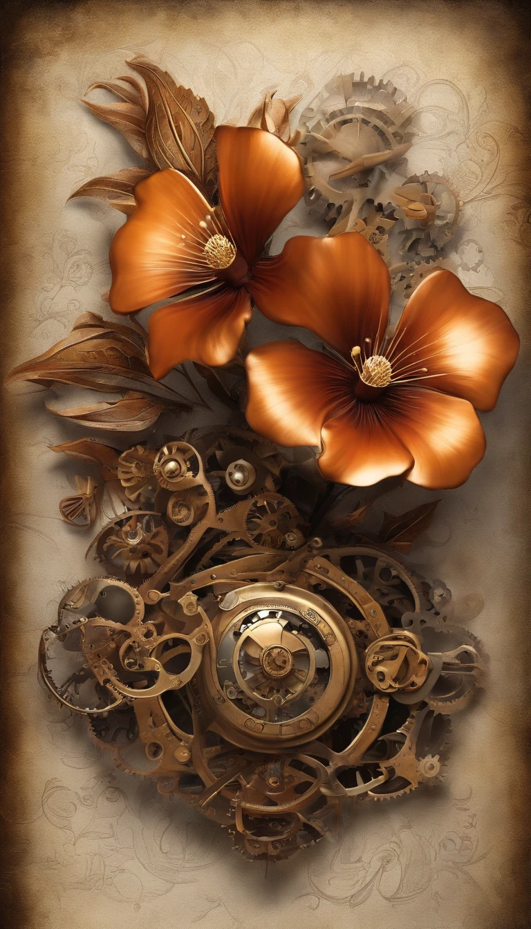 (masterpiece, best quality, ultra-detailed, 8k wallpaper, photorealistic), a bouquet of metal hibiscus, metal flower, glass vase, conceptual, studio lighting
