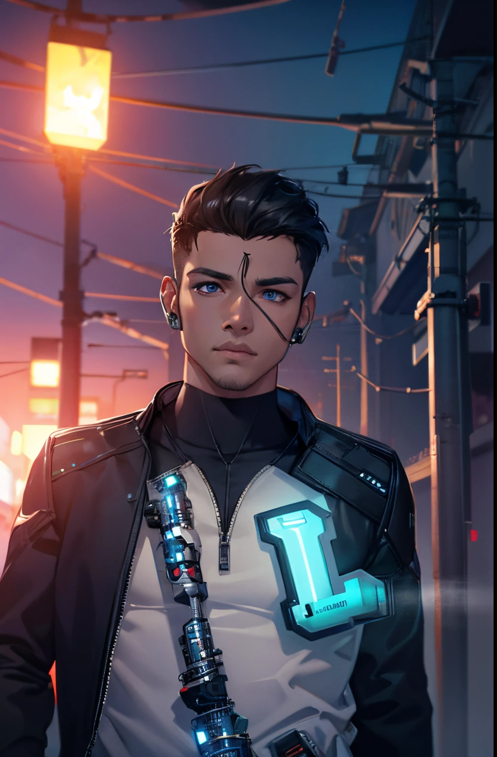 Boy Futuristic bagraund realistic face 8k ultra HG quality