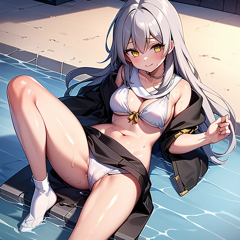 Best quality,one-girl,Drenched,soaking wet,White stockings,dreads,a sailor suit,a white bikini,spread their legs,seductiv