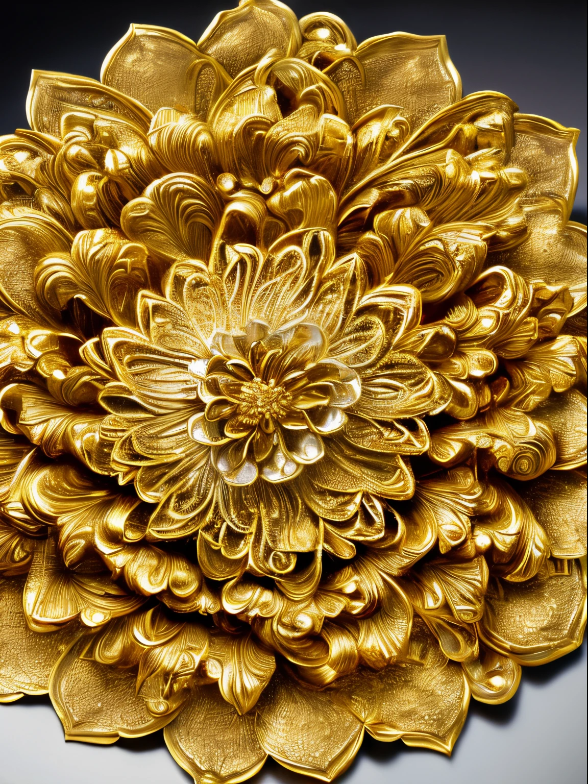 tmasterpiece, Best quality at best,baroque element,Detailed 4K oil painting,Stunning and detailed,(without humans:1.8),Stunning metallic flower pattern made entirely of gold and silver. These flowers are made from abundant, Gold metal, Every piece is carefully crafted,Showcasing the beauty and versatility of gold.
Flowers arranged in beautiful patterns, Each item pairs perfectly with the others. Flower stems are made of sturdy, Made of durable gold, The top is very delicate, The swirling petals seem to sparkle in the light.
The flowers themselves are shaped like little bells, Each piece is decorated with intricate, when you observe them,The rotation mode seems to have changed. Bronze has a warm feel, golden rays, Seems to exude a feeling of warmth and comfort.
All inclusive, This metallic flower pattern made entirely of gold and silver is a work of art, stunning creation,Showcasing the beauty and versatility of metal.