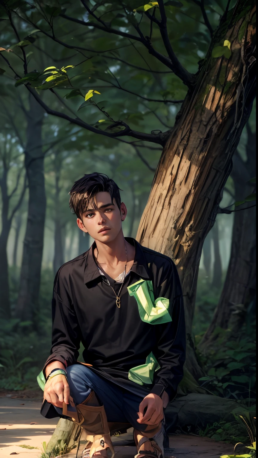 Boy with Stan tree green bagraund real face hd qulaty 8k