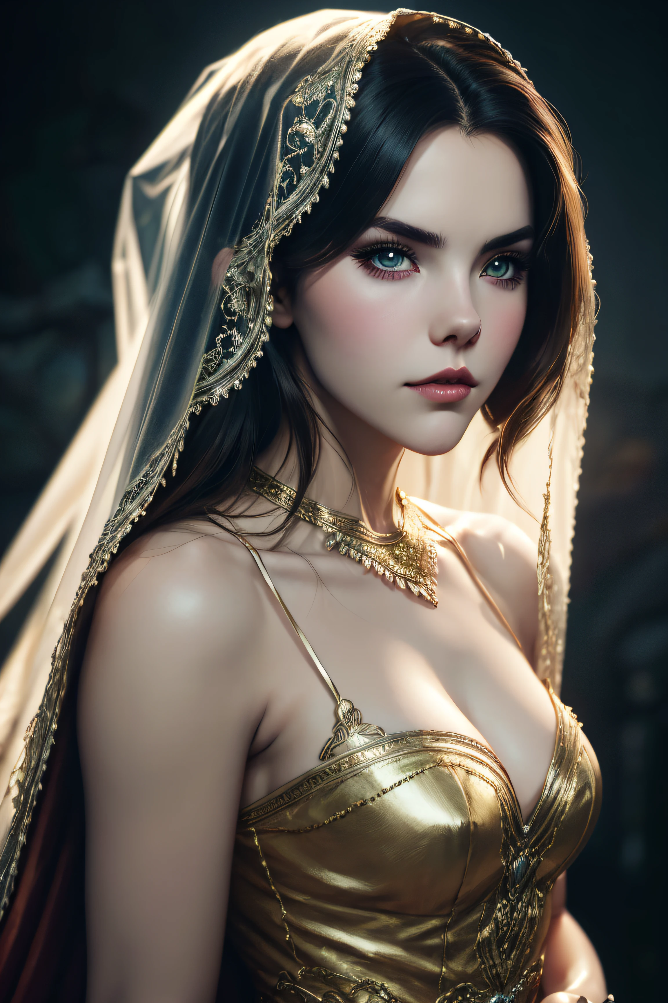 Bailee Madison, veil bride sexy clothes, character portrait, 3 9 9 0 s, long hair, intricate, elegant, highly detailed, digital painting, artstation, concept art, smooth, sharp focus, illustration, art by wlop, charlie bowater and alexandra fomina, no water marks