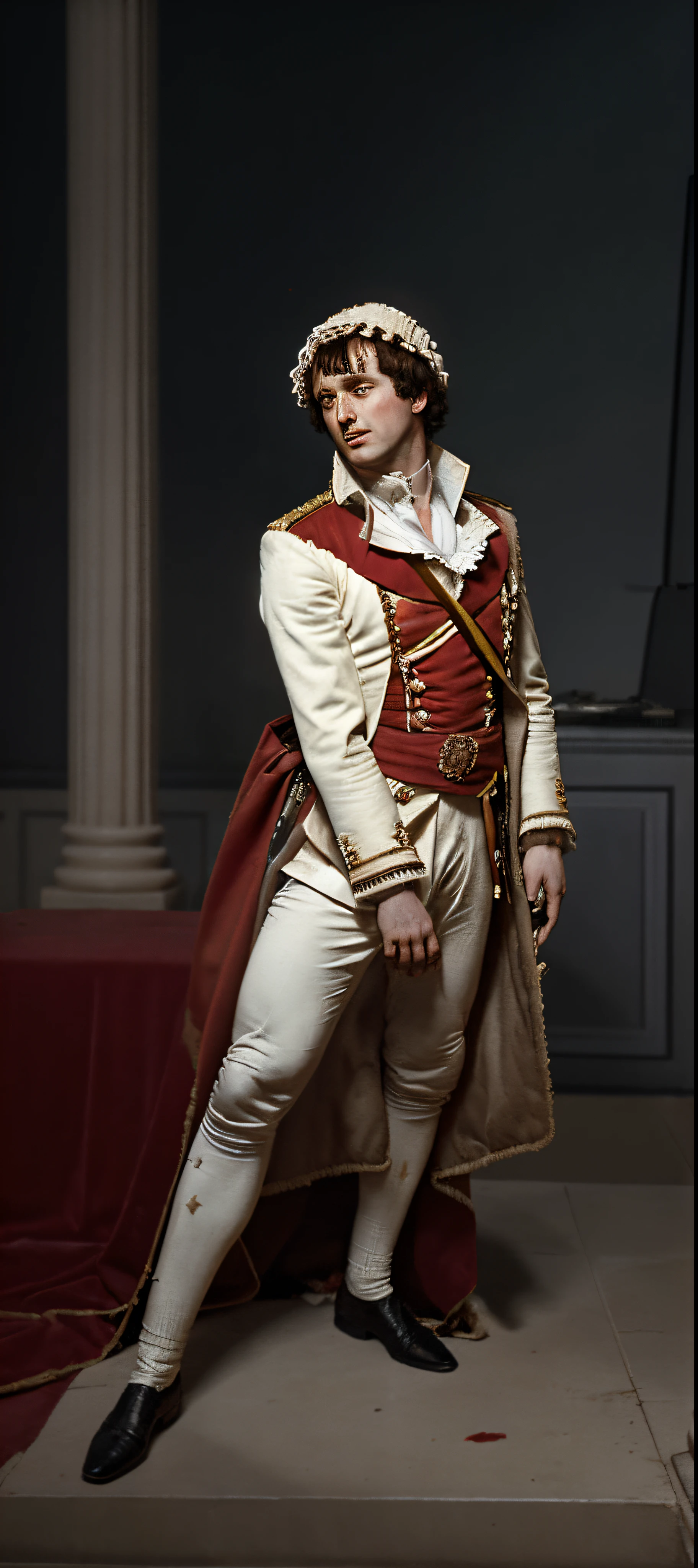 A Napoleon Bonaparte putting a pistol to his head and sad, cinemactic
