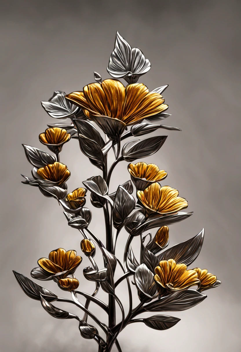 metal art,flower made of iron,iron leaf,Tiewan,Iron flower,Full metallic luster,Metal texture in the post-industrial era,Iron decoration,platinum,silver and gold medals,heavy metal style,In the metal world of the future,everything is made of metal,Metallic flowers,metal grass,Metal Tree,metal mountain