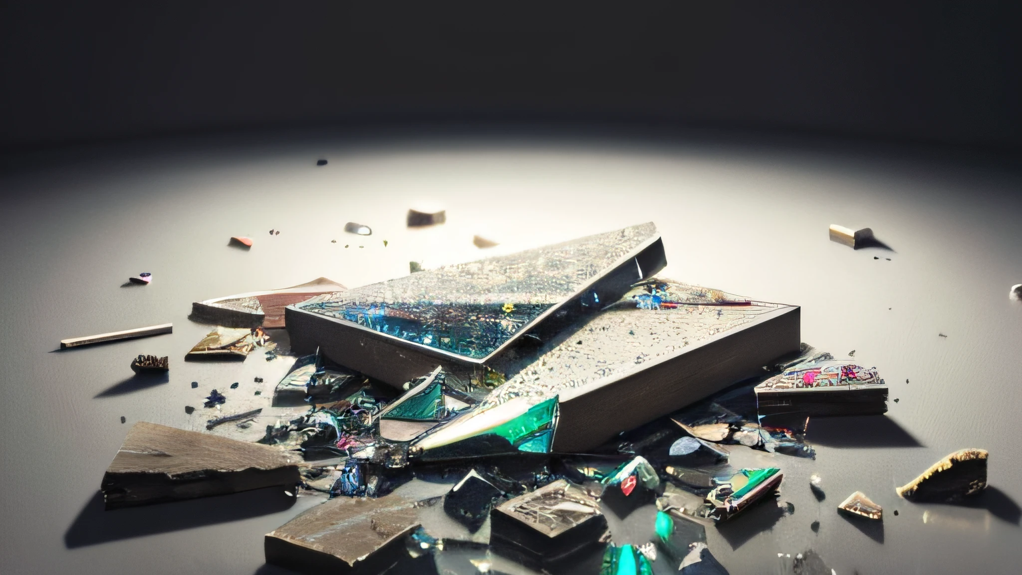 masterpiece, best quality, wallpaper, broken glass shards, cool temperature colors