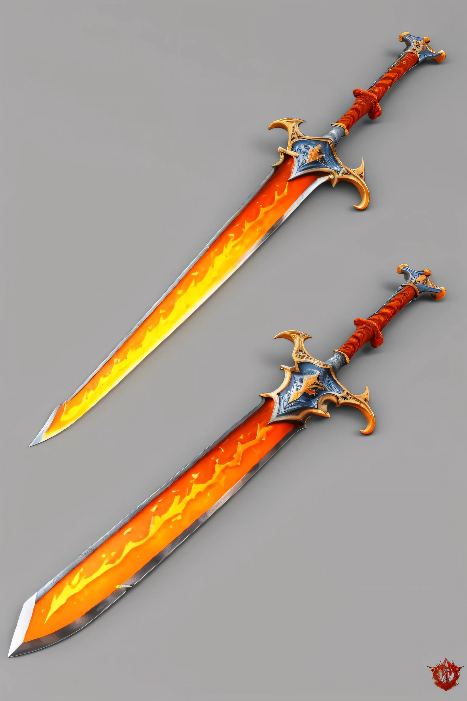 a big legendary sword with fiery details. 3D, 4k