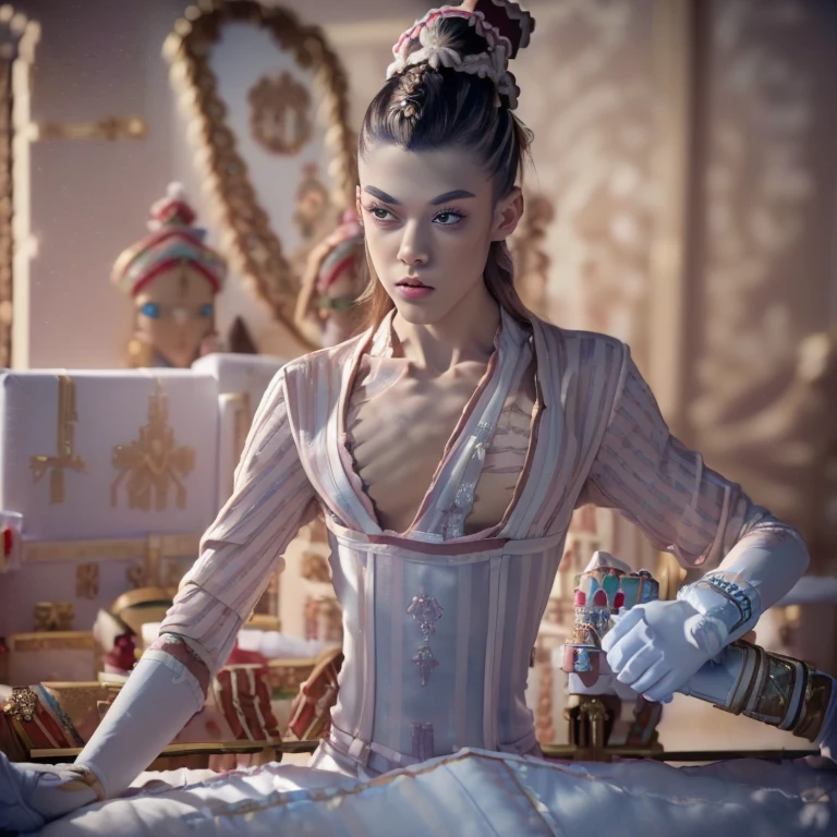 (8k, RAW photo, best quality:1.5), (androgynous male, nutcracker prince, nutcracker ballet, homoerotic, looking at viewer, solo portrait:1.65)