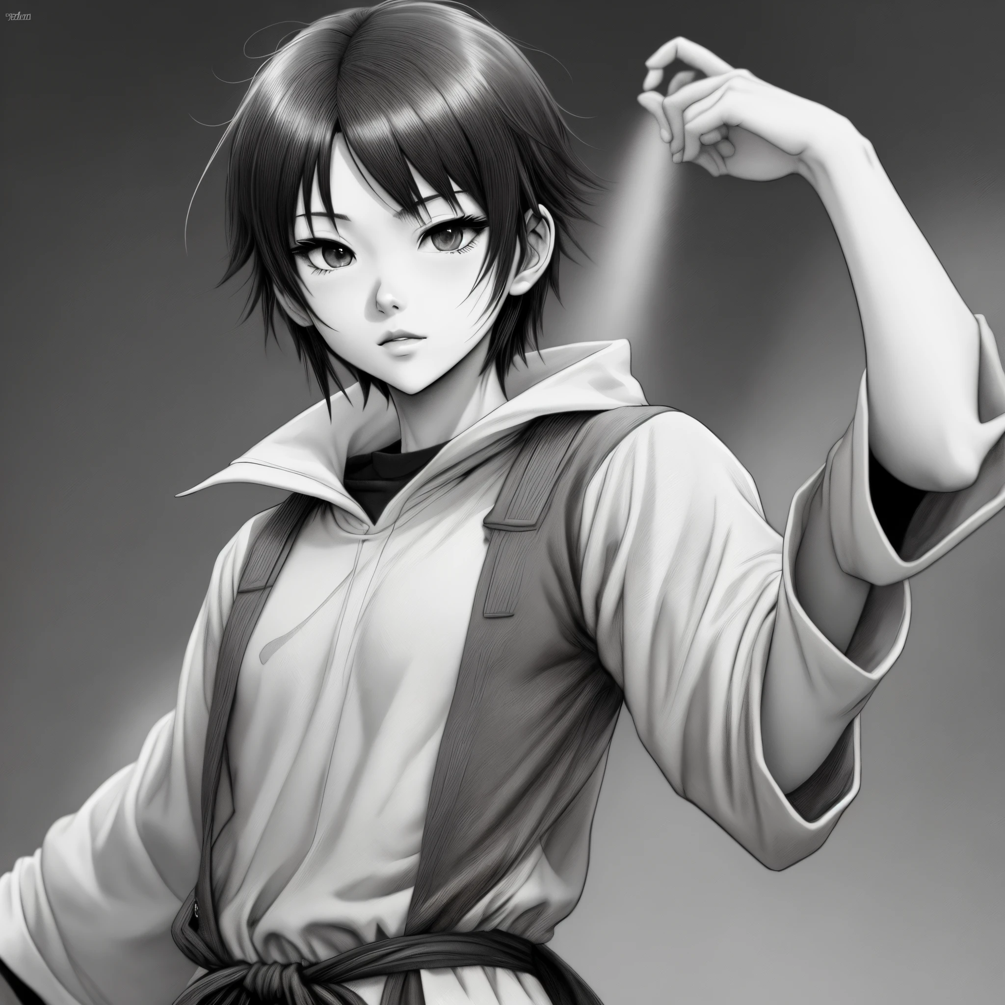 Create black and white manga style art of a character with a low fade cut using Toji Fushiguro&#39;s clothes
