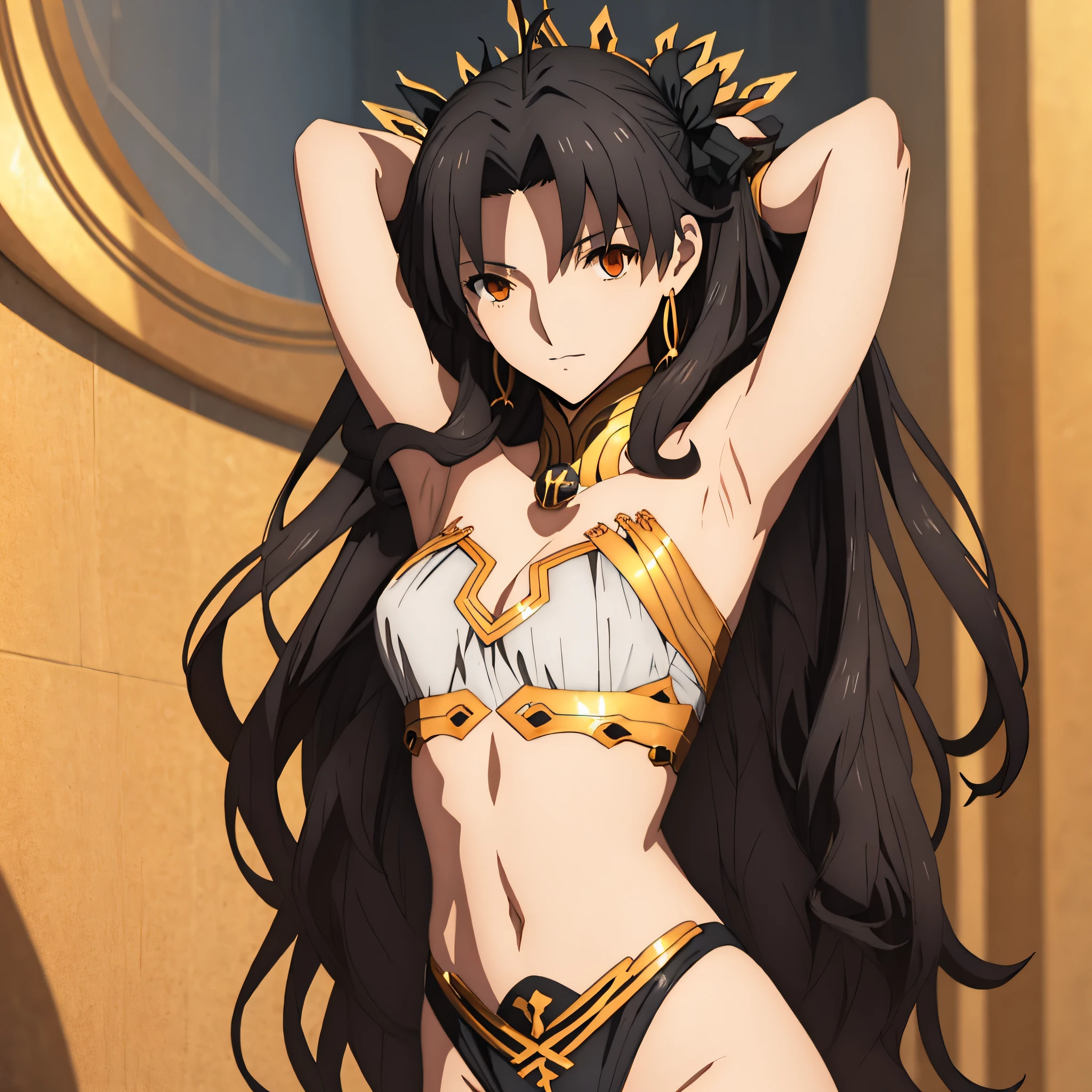 ishtar fate, shaved armpits, arms behind head, posing, masterpiece, best quality