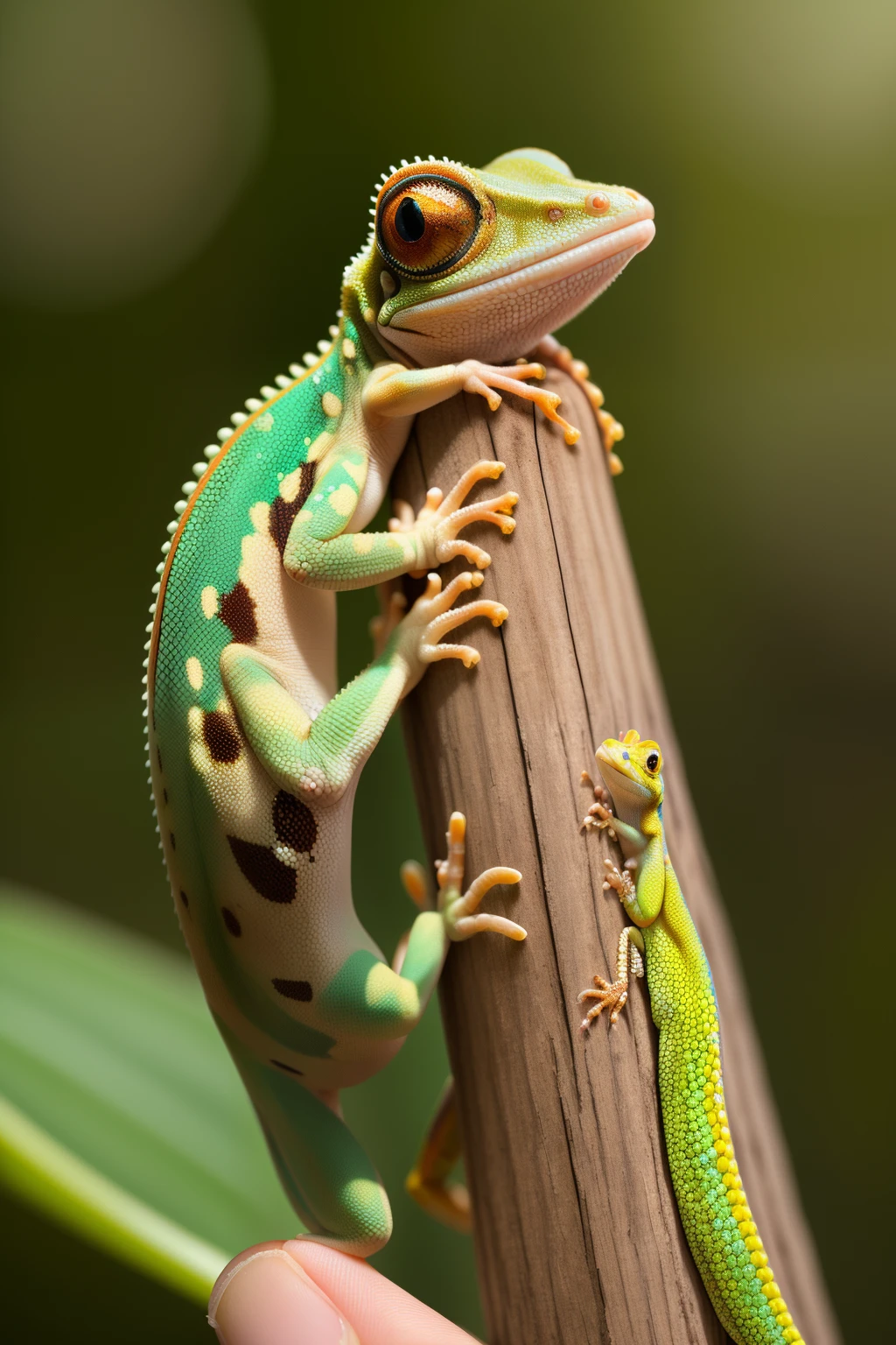 masterpiece:1.2、top-quality)、realisitic、(Authentic Photos、intricate detailes、depth of fields)、gecko、colourfull、Cute、Mouth open、