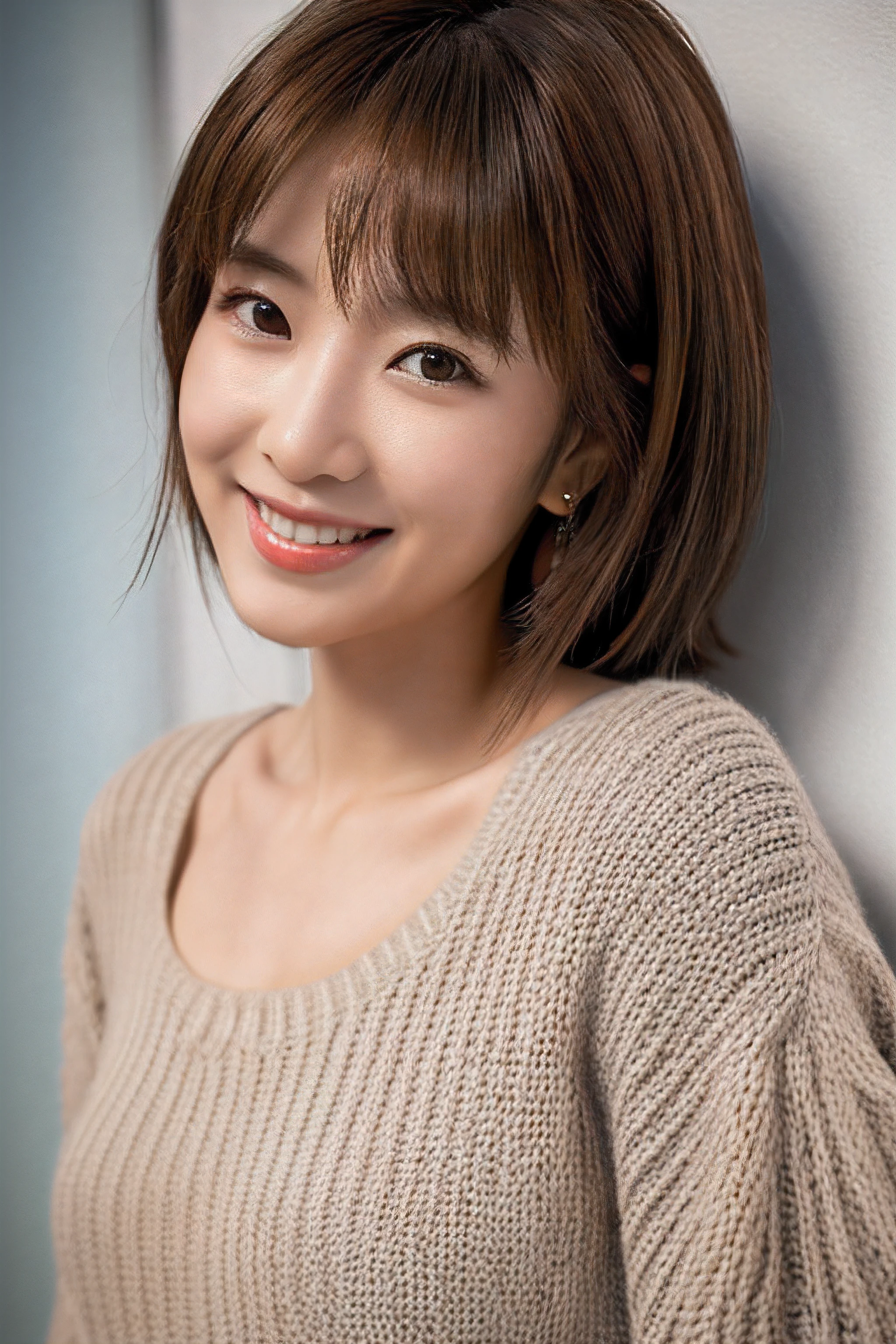 older sister,40 years,japanes,femele,Full body shot,Sweaters,(:1.2),light brown hair,Seductive smile,surrealism,Chiaroscuro,nffsw,retinas,masutepiece,masutepiece,Curate,Anatomically correct,Textured skin,Textured skin,Super Detail,Super Detail,High quality,high details,Best Quality,8K,(((masutepiece, Highest Quality, High Definition, high detailing)))), Professional, high level of detail, japanes,Upper Body Photo (attractive 32 year old woman:1.3),1.2 (pokies)1.3,white backgrounid,