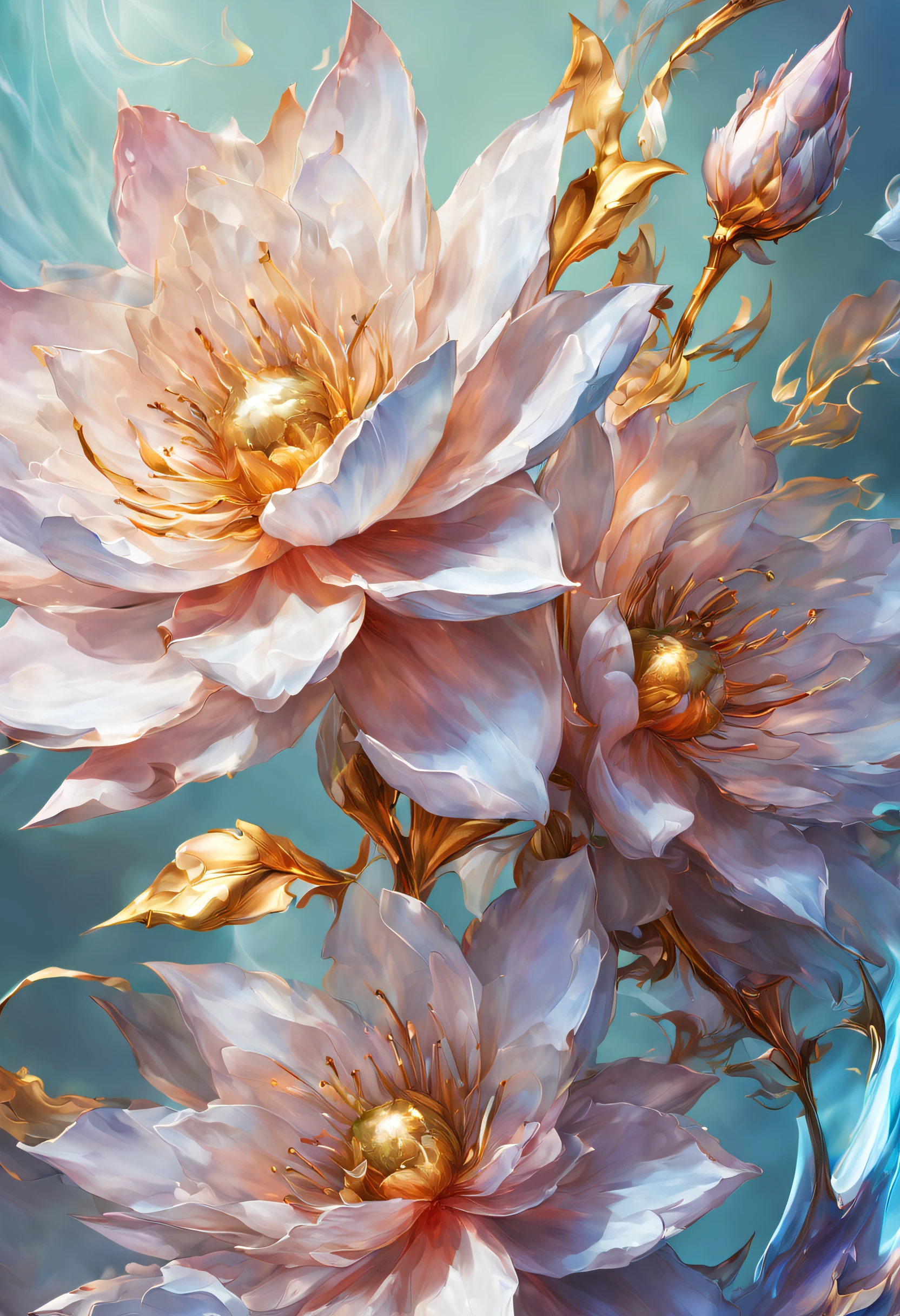 (realistic,highres:1.2), (metallic,shiny) flower, (detailed,delicate) petals and leaves, (vivid,vibrant) colors, (soft,focused) background, (subtle,gentle) lighting, (macro,close-up) view, (photorealistic,real-life) rendering, (glossy,reflective) surface, (highly-detailed,precise) intricate patterns, (botanical,organic) elements, (stunning,breathtaking) beauty, (graceful,elegant) composition, (captivating,enchanting) allure, (masterpiece,artwork) quality, (sharp,crisp) edges, (harmonious,balanced) arrangement, (captivating,mesmerizing) centerpiece, (eye-catching,striking) contrast, (modern,futuristic) art style, (fine,exquisite) craftsmanship, (ethereal,otherworldly) atmosphere, (dreamlike,magical) ambiance, (serene,tranquil) mood, (refreshing,spring-like) feeling, (intriguing,alluring) combination of textures, (dazzling,radiant) hues, (innovative,unique) concept, (mysterious,creative) interpretation, (well-executed,impeccable) attention to detail, (captivating,engaging) visual storytelling, (imaginative,inspiring) imagination, (expertly-crafted,skillful) brushstrokes.