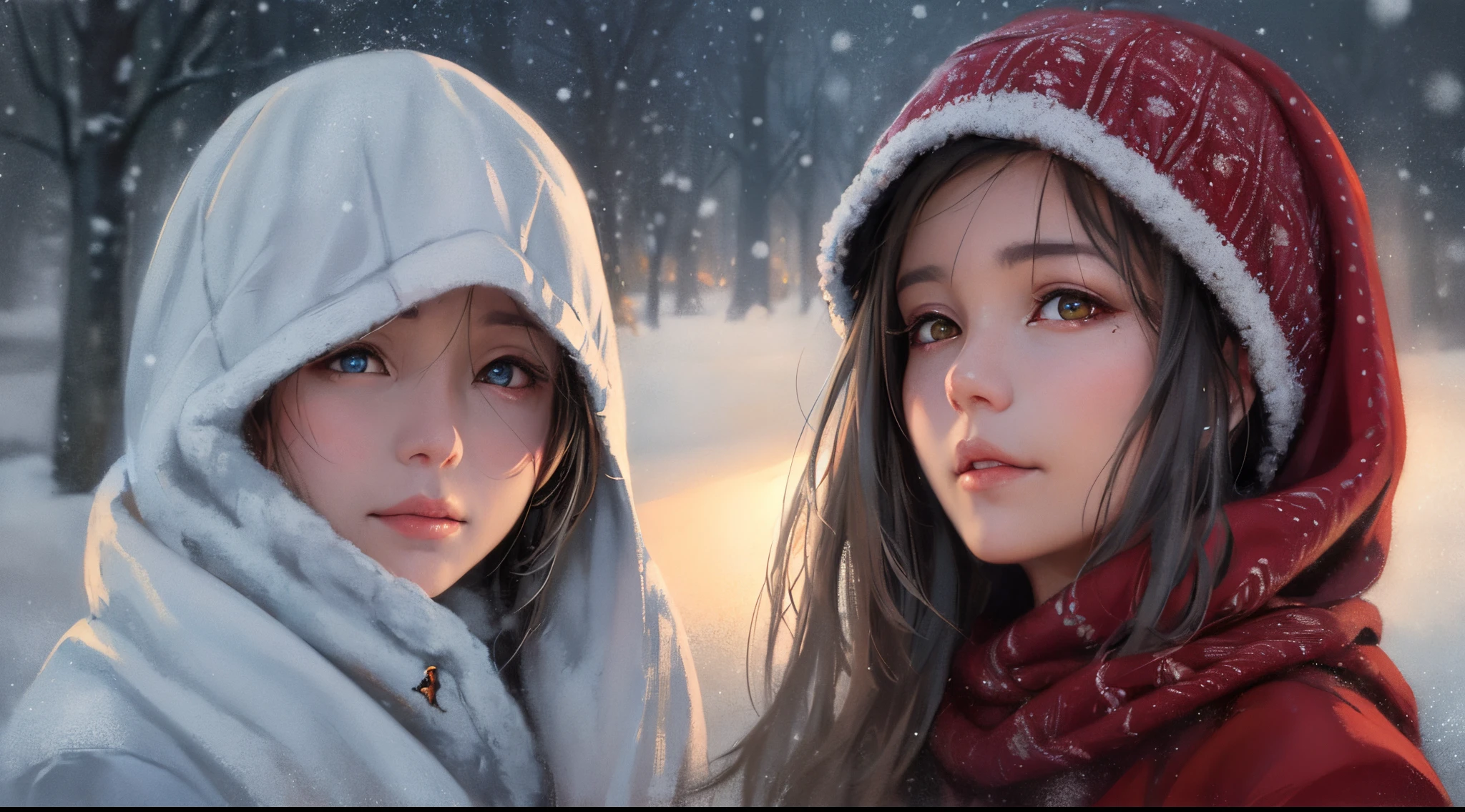 wlop,dalcefo,realistic,painting,fine detailed face,((winter)), cinematic light,