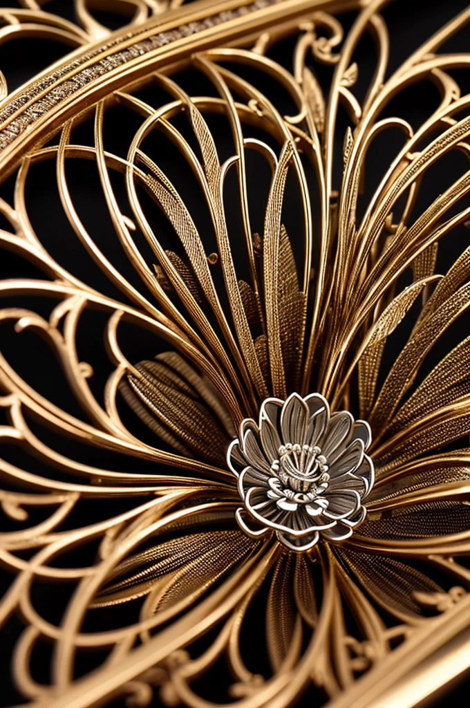 There is a metal flower on the head, complex sculpture, lotus flower, stunning detailed, Super detailed metalwork, Intricate and accurate details, hyper intricate details, extreme intricate metal details, Render in key shot, metal art, super complex, High detail and very sharp, intricately details, bronze, Complex 3D sculptures, Intricate and exquisite details
