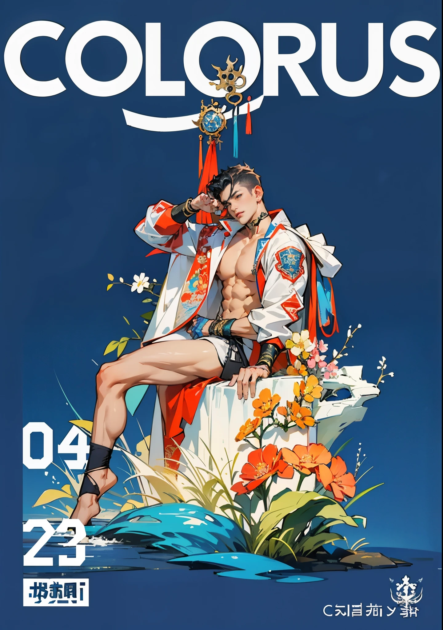 Sculpture design，人物，GK model，male people，（The whole body of the character），Expose muscles，（sexy for），（Exquisite base），The colors are bright，Lots of colors，Handsome cybernetics boy looking at camera lingerie detailed muscular reality masterpiece，Muscular，The back of the character