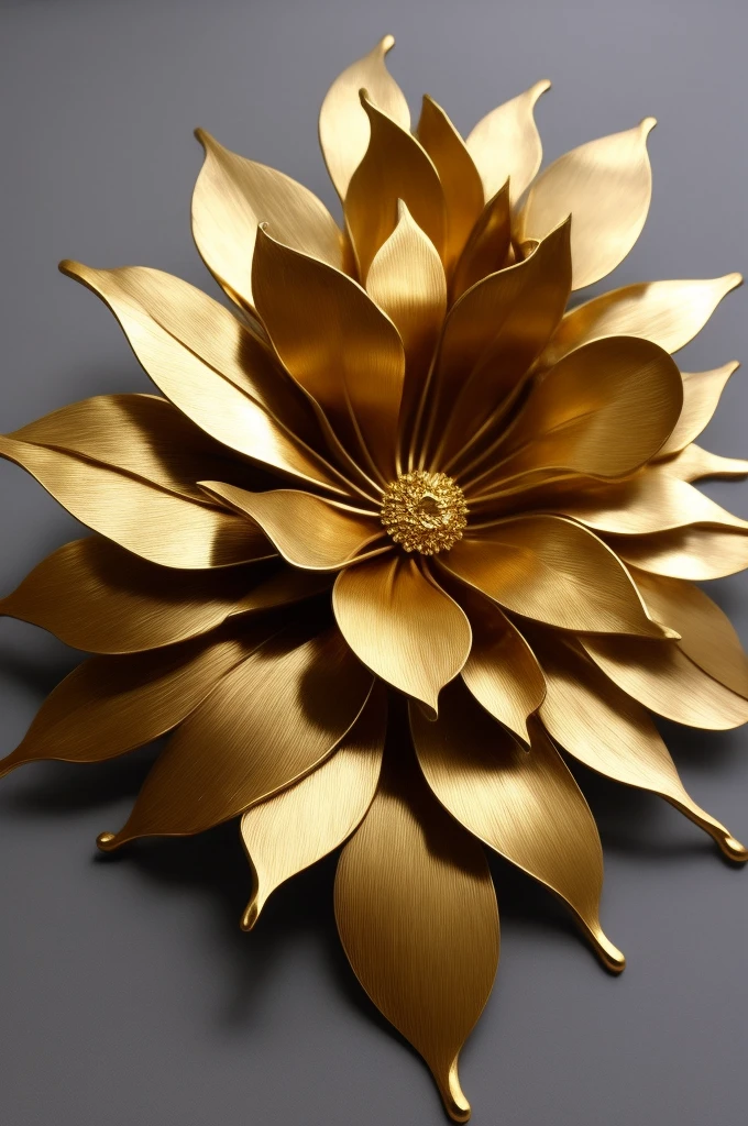 On the table there is a golden flower made of metal leaves, gold flowers, iron leaf,iron branch,metal art, Chaotic golden leaf flowers, sculpture made of gold, extreme intricate metal details, looking from above, stunning detailed, golden flowers, metal sculpture, Super detailed metalwork, Gold and steel are intricate, Intricate and accurate details, golden flower, Made of wax and metal, with intricate detail