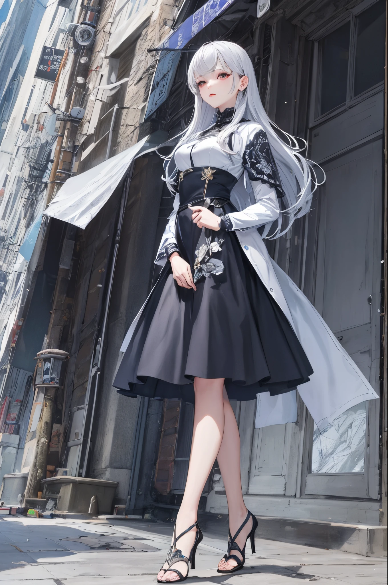 ultra-detailliert、anime illustrated、2D Beautiful Girl、top-quality、Top image quality、masterpiece、超A high resolution、android beautiful girl、, Glowing white cyber suit,Silvery long-haired、Red eyes、A slender、The face is depicted in detail、The eyes are very detailed、The clothes are also depicted in detail、hiquality、Beautiful Art、Fantastic Universe、Elaborate design、soio、Goddess of the Wind、animesque、illustratio、Full body front