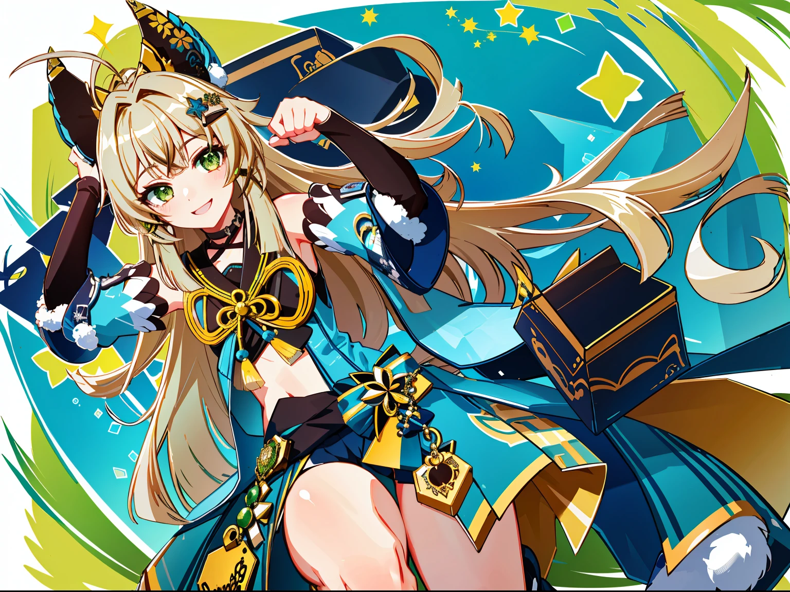 Very detailed expression,high quarity,16 K、8K、high-level image quality、masterpiece、1girl in、With my mouth wide open、Smile big、Beautiful teeth alignment、fluffy ears、Green eyes