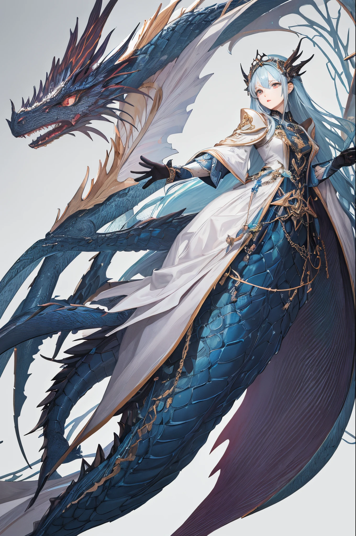 ultra-detailliert、anime illustrated、2D Beautiful Girl、top-quality、Top image quality、masterpiece、超A high resolution、android beautiful girl、sixteen years old, Glowing blue cyber suit,Silvery long-haired、Red eyes、A slender、The face is depicted in detail、The eyes are very detailed、The clothes are also depicted in detail、hiquality、Beautiful Art、Fantastic Universe、Elaborate design、soio、ancient dragon goddess、animesque、illustratio、Full body front