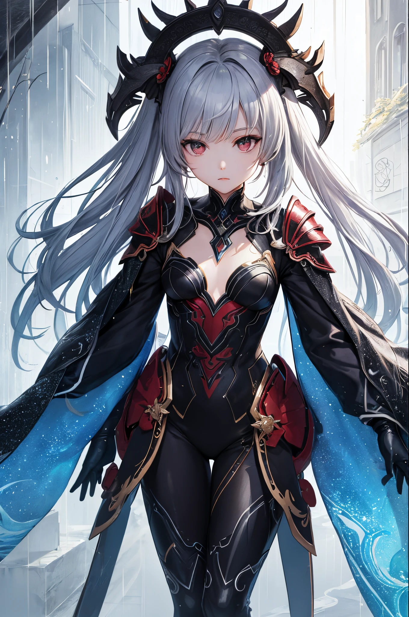 Victoria Brightshield standing in a fantasy town. (masterpiece, best quality:1.2), 1girl, solo