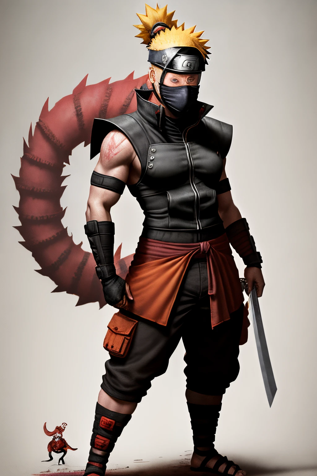 Naruto as a rouge ninja standing over dead ninja