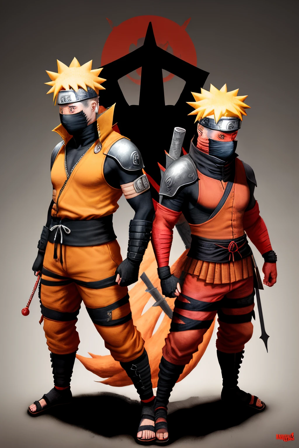Naruto as a rouge ninja standing over dead ninja