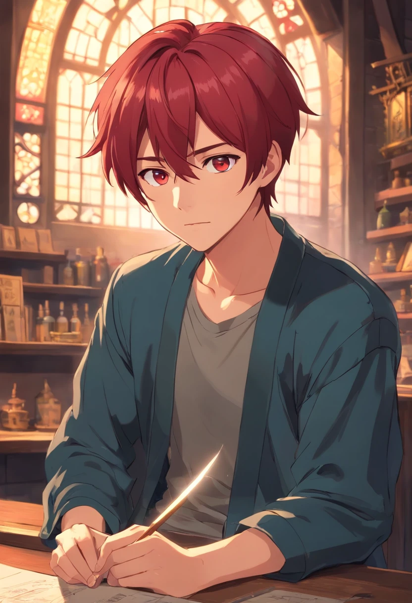 a 17 year old man, red hair, rebellious, impetuous, Want to use a sense of superiority to prove that you are better than others，But I don't know how to deal with feelings. medieval times